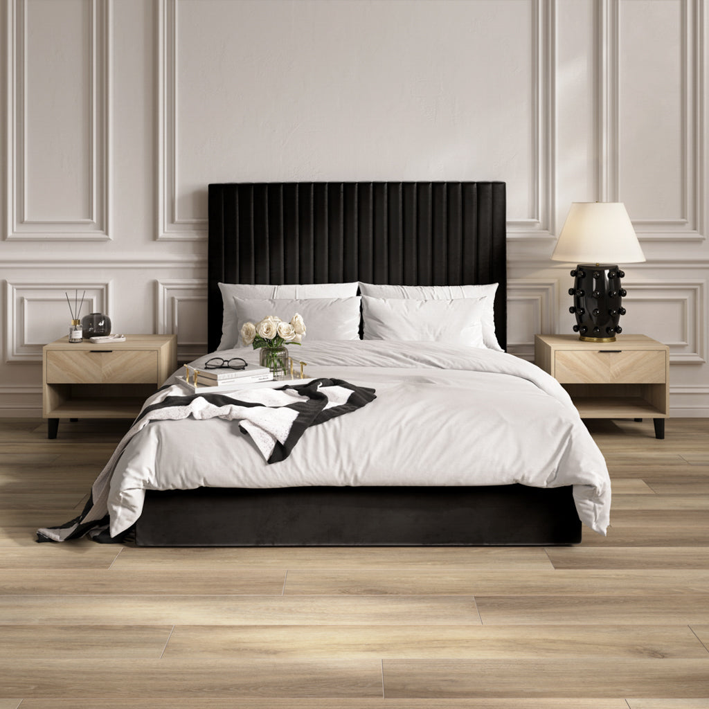 Berlin Black Velvet Tall Ottoman Double Bed